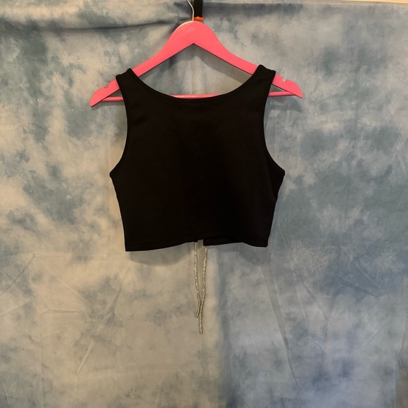 Like an angel • black crop top with silver rhinestone lace up - Picture 3 of 4